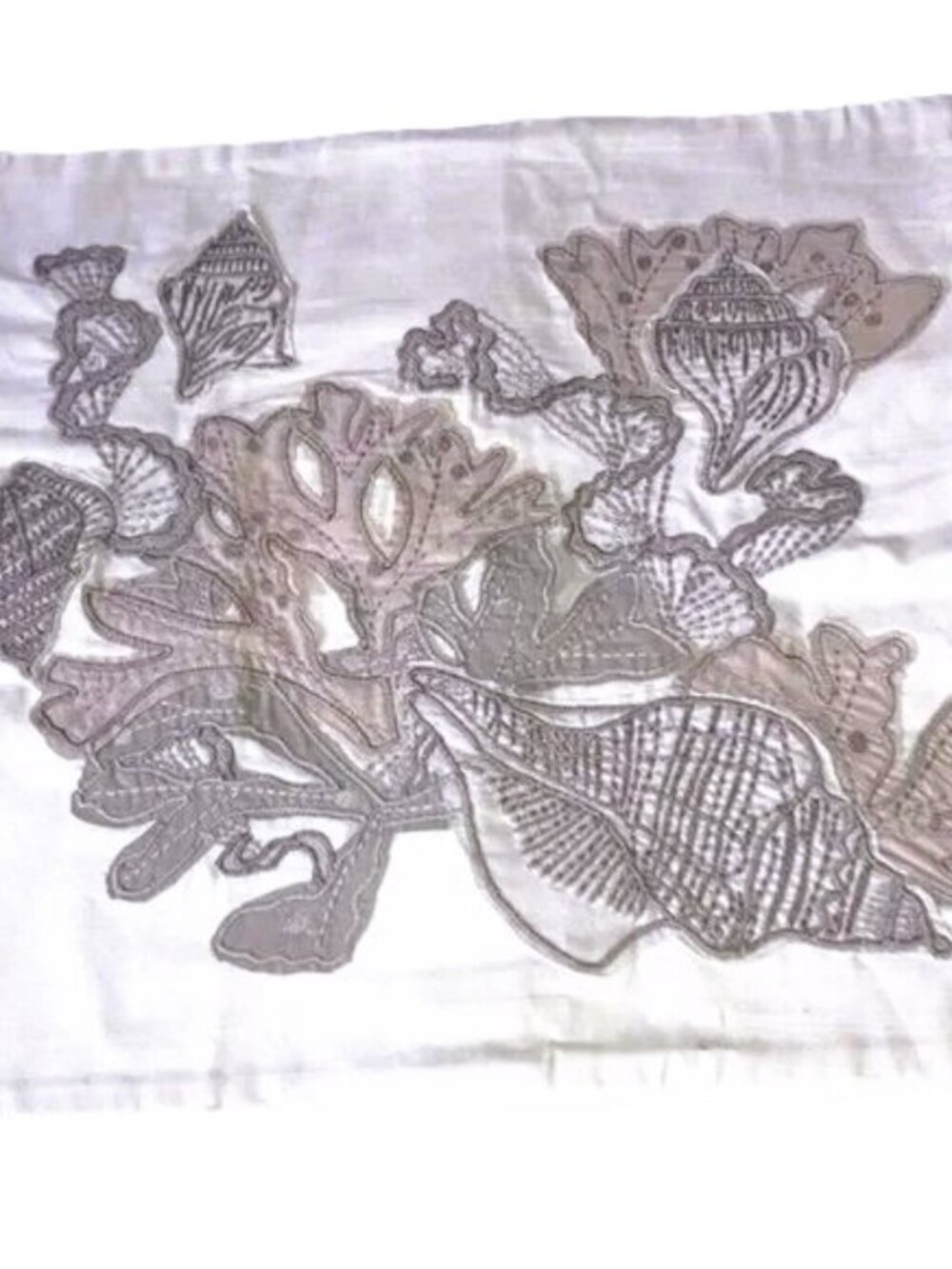 POTTERY BARN Nautical Beach Embroidered Coral Seashell Pillow Cover 20 x 20 inch